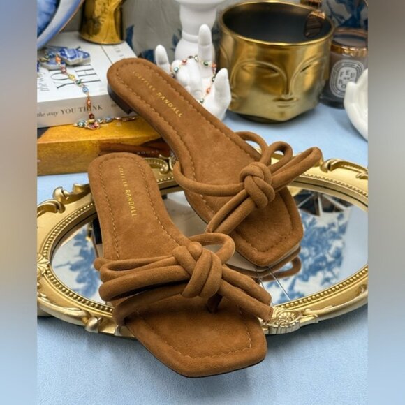 🆕 LOEFFLER RANDALL 🧿 NWOB Hadley Suede Bow Flat Sandals, Cacao - Sz 6 B - Picture 6 of 14